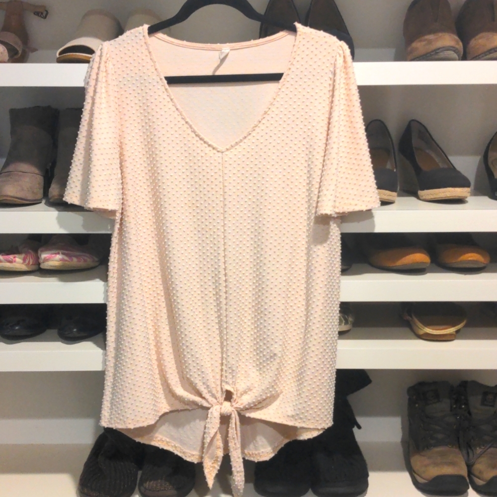 Pink Blush flutter-sleeve tie-front top